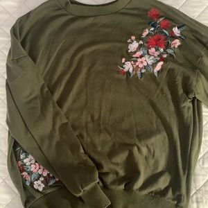 Military green sweater w/ embroidery